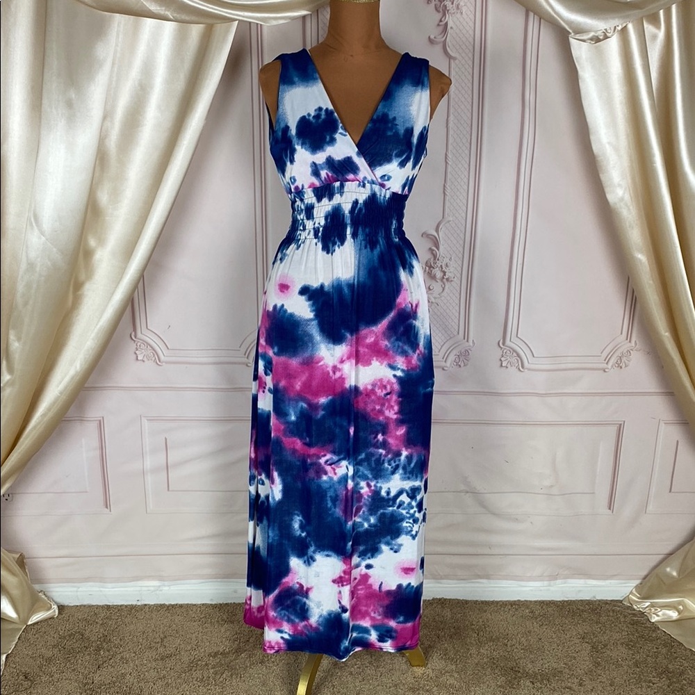 Tie-Dye Maxi Dress in Blue and Pink